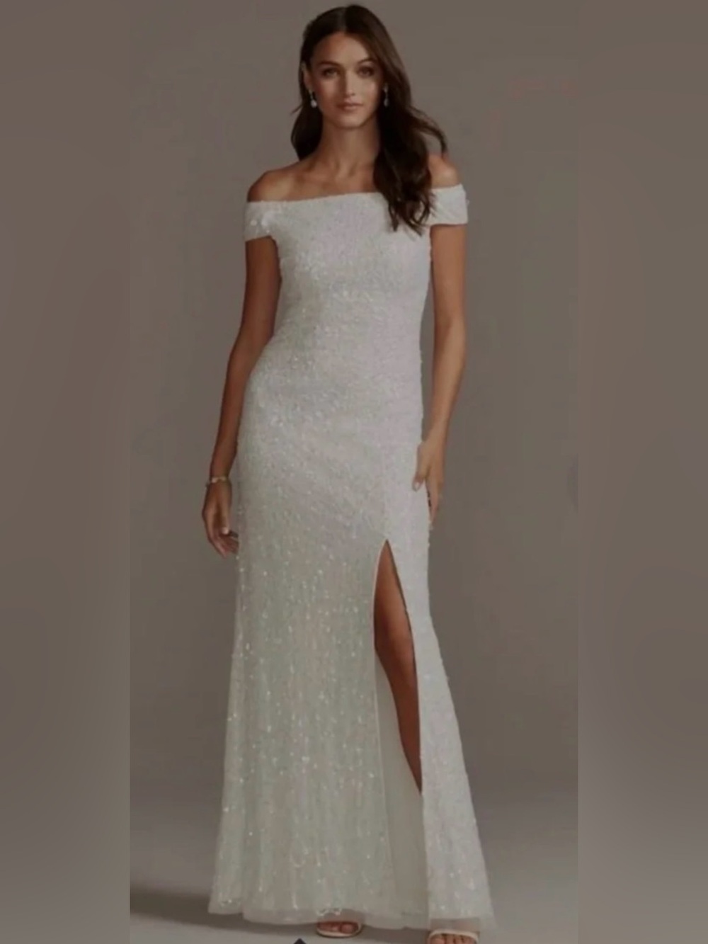 Off-Shoulder Sequin Maxi Dress